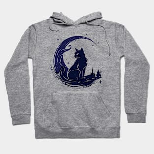 Cat Under Moon Sky Furry Cute Vector Graphic Hoodie